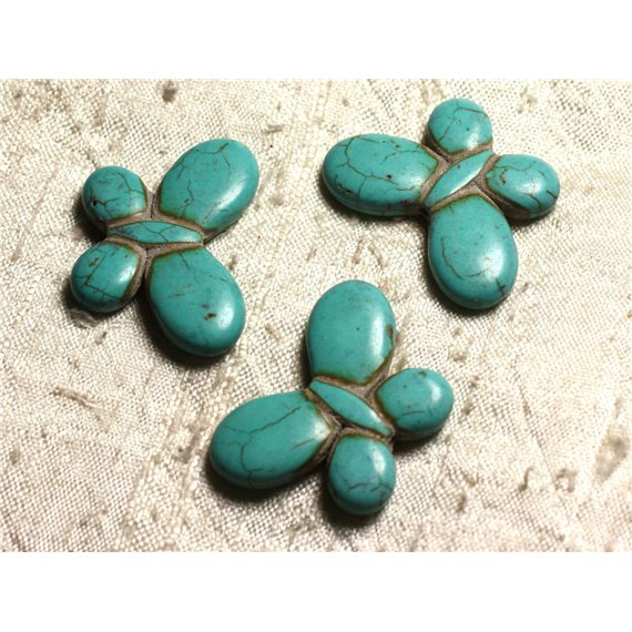 Fil 39cm 21pc env - Perles de Pierre Turquoise Synthèse Papillons 35mm Bleu Turquoise 