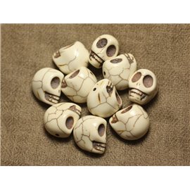 Hilo 39cm 21pc aprox - Cuentas de Piedra Turquesa Sintética Calaveras 18mm Blanco Crema 