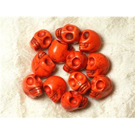 Hilo 39cm 21pc aprox. - Cuentas de piedra turquesa sintética Calaveras 18x14mm Naranja 