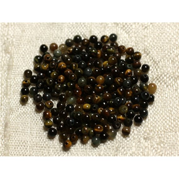 Fil 39cm 190pc env - Perles de Pierre - Oeil de Tigre et Faucon Boules 2mm 