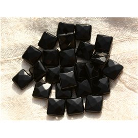 Thread 39cm 37pc approx - Stone Beads - Black Onyx Faceted Squares 10mm 