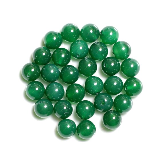 Fil 39cm 37pc env - Perles de Pierre - Onyx Vert Boules 10mm 