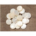 Fil 39cm 25pc env - Perles Nacre naturelle Ronds Palets 15mm Blanc