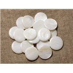 Fil 39cm 19pc env - Perles Nacre naturelle Ronds plats Palets 20mm Blanc irisé