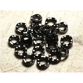 Thread 39cm 31pc approx - Stone Beads - Hematite Circles Donuts Hammered frames 12mm 