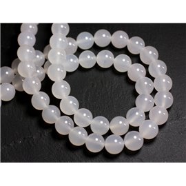 Fil 39cm 46pc env - Perles de Pierre - Agate blanche Boules 8mm 