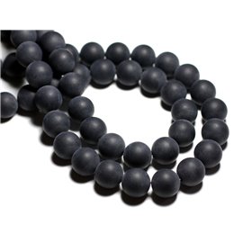 Fil 39cm 48pc env - Perles de Pierre - Agate noire mat givré Boules 8mm 