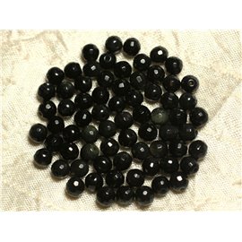 Thread 39cm 61pc approx - Stone Beads - Rainbow black obsidian Faceted balls 6mm 