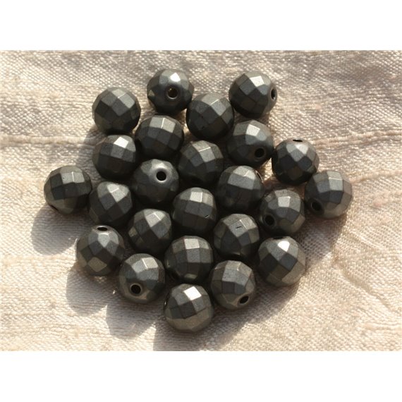 Fil 39cm 62pc env - Perles de Pierre - Hématite Mat Boules facettées 6mm 