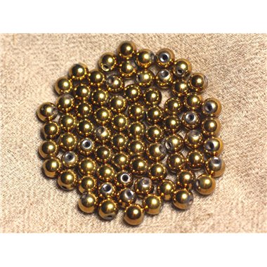 Fil 39cm 63pc env - Perles de Pierre - Hématite dorée Boules 6mm 