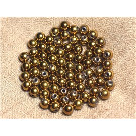 Fil 39cm 63pc environ - Perles Pierre - Hematite Boules 6mm métal or jaune doré