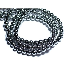 Filo di circa 39 cm 63 pz - Perline di pietra - Sfere di ematite in argento rodiato da 6 mm 