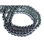 Fil 39cm 63pc env - Perles de Pierre - Hématite argentée rhodium Boules 6mm 