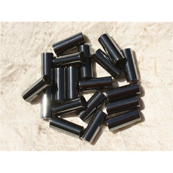 Fil 39cm 22pc env - Perles de Pierre - Hématite Tubes 16x6mm 