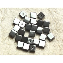 Filo di circa 39 cm 46 pz - Perline di pietra - Cubetti di ematite 8 mm 