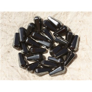 Fil 39cm 23pc env - Perles de Pierre - Hématite Gouttes facettées 16x8mm 