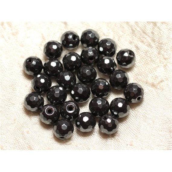 Fil 39cm 46pc env - Perles de Pierre - Hématite Boules Facettées 8mm 