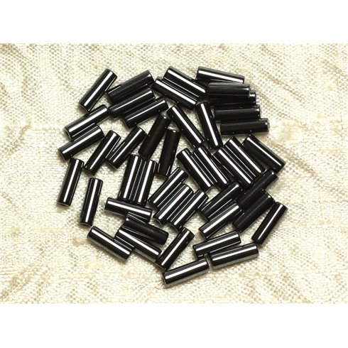 Fil 39cm 42pc env - Perles de Pierre - Hématite Tubes 9x3mm 