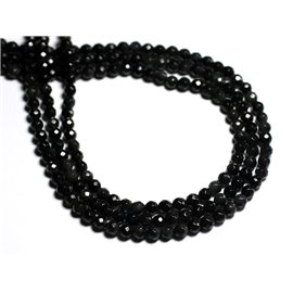 Thread 39cm approx 88pc - Stone Beads - Black Obsidian Rainbow Faceted Balls 4mm 