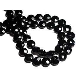 Thread 39cm 32pc approx - Stone Beads - Black Onyx Faceted Palets 12mm 