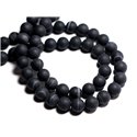 Fil 39cm 38pc env - Perles de Pierre - Agate noire mat givré Boules 10mm 