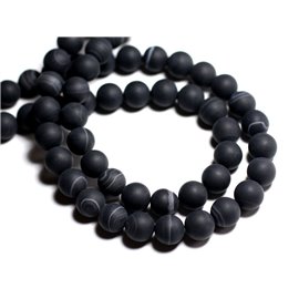 Thread 39cm 38pc approx - Stone Beads - Frosted mat black agate Balls 10mm 