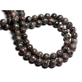 Thread 39cm approx 39pc - Stone Beads - Black Fossil Ocean Jasper 10mm Balls 