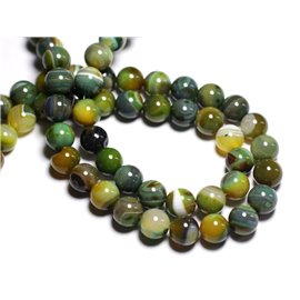 Thread 39cm 37pc approx - Stone Beads - Green and yellow agate 10mm balls 