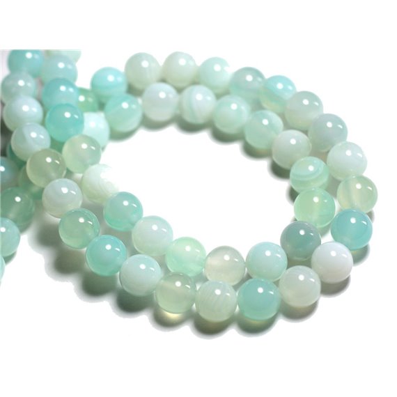 Fil 39cm 45pc env - Perles de Pierre - Agate Boules 8mm Bleu vert turquoise blanc