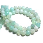 Fil 39cm 45pc env - Perles de Pierre - Agate Boules 8mm Bleu vert turquoise blanc