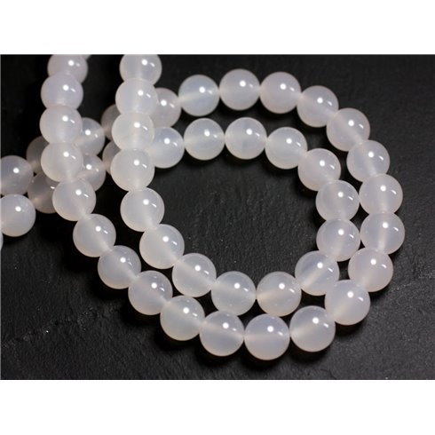 Fil 39cm 37pc env - Perles de Pierre - Agate blanche Boules 10mm 