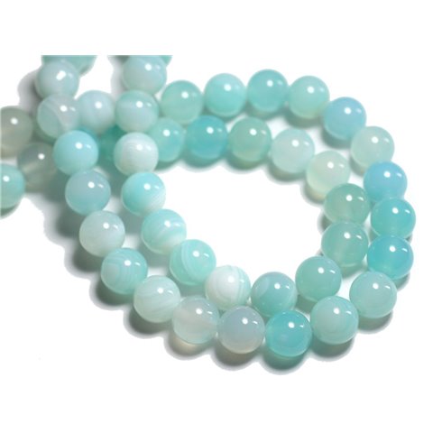 Fil 39cm 36pc env - Perles de Pierre - Agate Boules 10mm Bleu clair turquoise 