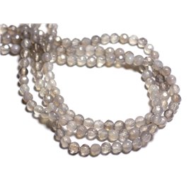 Fil 39cm 92pc environ - Perles Pierre Agate Boules facettées 4mm gris clair transparent