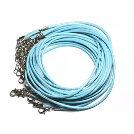 100pc - 2mm Waxed Cotton Necklaces Light Blue Turquoise 