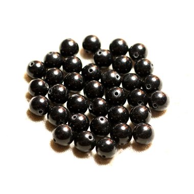 Fil 39cm 48pc env - Perles de Pierre - Jade Boules 8mm Noir 