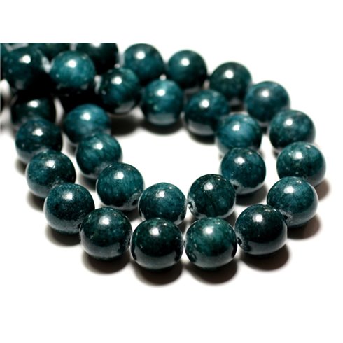 Fil 39cm 48pc env - Perles de Pierre - Jade Boules 8mm Bleu vert Paon 