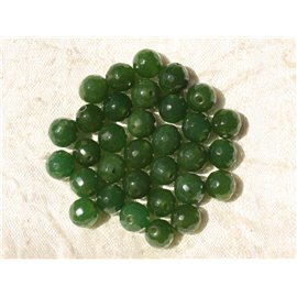 Thread 39cm 46pc approx - Stone Beads - Jade Faceted Balls 8mm Olive Green 