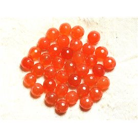 Thread 39cm approx 46pc - Stone Beads - Jade Faceted Balls 8mm Orange 