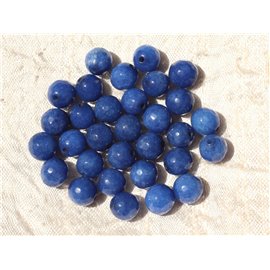 Thread 39cm approx 46pc - Stone Beads - Jade Faceted Balls 8mm Royal Blue 