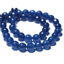 Thread 39cm approx 46pc - Stone Beads - Jade Faceted Balls 8mm Night Blue 