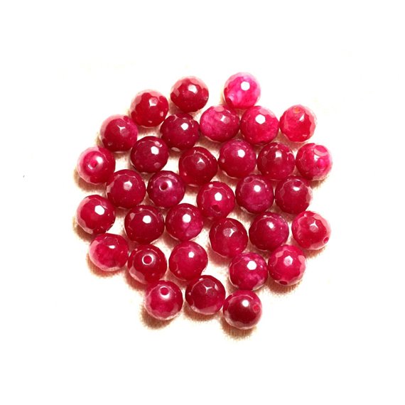 Fil 39cm 46pc env - Perles de Pierre - Jade Boules Facettées 8mm Rose Rouge Framboise 