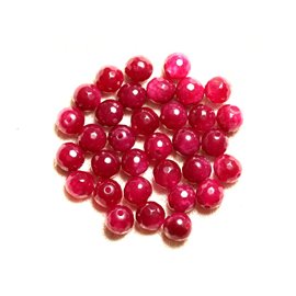 Thread 39cm approx 46pc - Stone Beads - Jade Faceted Balls 8mm Rose Red Raspberry 