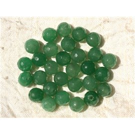 Thread 39cm 46pc approx - Stone Beads - Jade Faceted Balls 8mm Emerald Green 