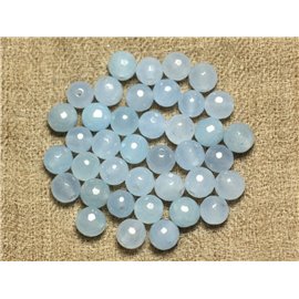 Thread 39cm approx 46pc - Stone Beads - Jade Faceted Balls 8mm Light blue 