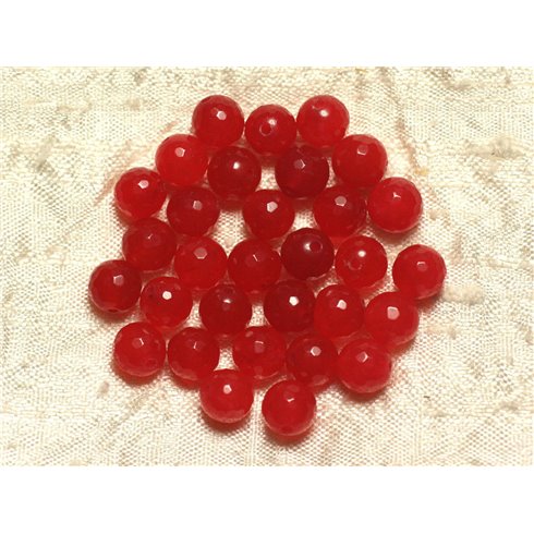 Fil 39cm 46pc env - Perles de Pierre - Jade Boules Facettées 8mm Rouge 