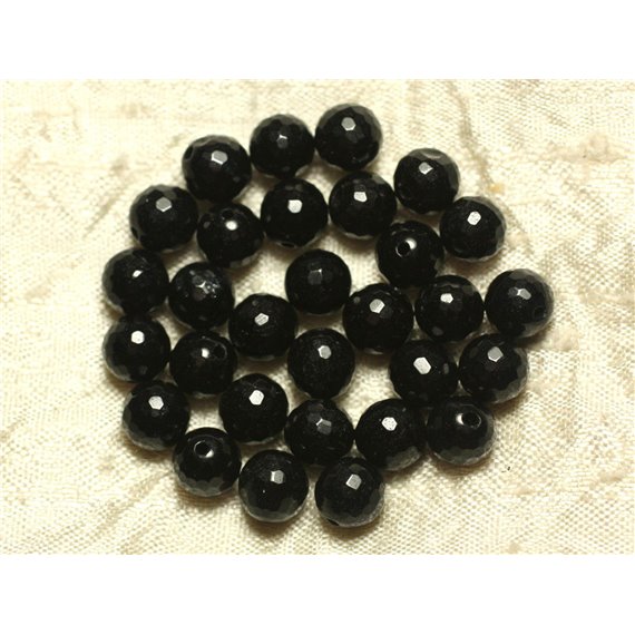 Fil 39cm 46pc env - Perles de Pierre - Jade Boules Facettées 8mm Gris Noir 