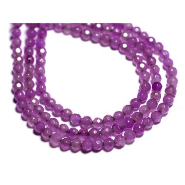 Fil 39cm 92pc env - Perles de Pierre - Jade Boules Facettées 4mm Violet Rose Fuchsia 