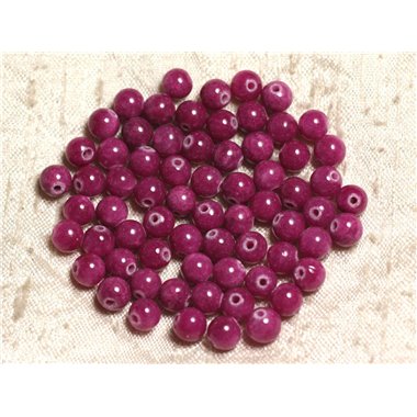 Fil 39cm 65pc env - Perles de Pierre - Jade Boules 6mm Rose fuchsia Rubis