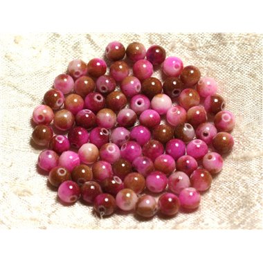 Fil 39cm 65pc env - Perles de Pierre - Jade Boules 6mm Rose fuchsia Marron 