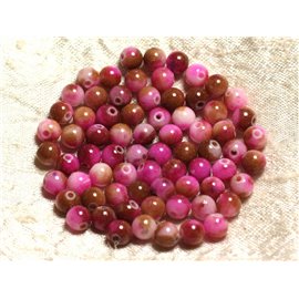 Thread 39cm 65pc approx - Stone Beads - Jade Balls 6mm Fuchsia Pink Brown 